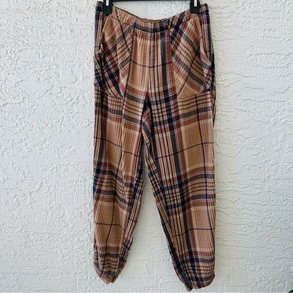 Aerie Plaid Brown Joggers, Size M - Picture 4 of 5